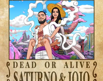 Custom Anime Wanted Couple Poster from Photo, Pirate Bounty Portrait, Personalized Gift for Him or Her