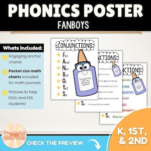 FANBOYS Conjunctions Anchor Chart | Back to School Writing Poster for K–2 Classroom | Phonics Reading Writing | ESOL ESS | Digital Download