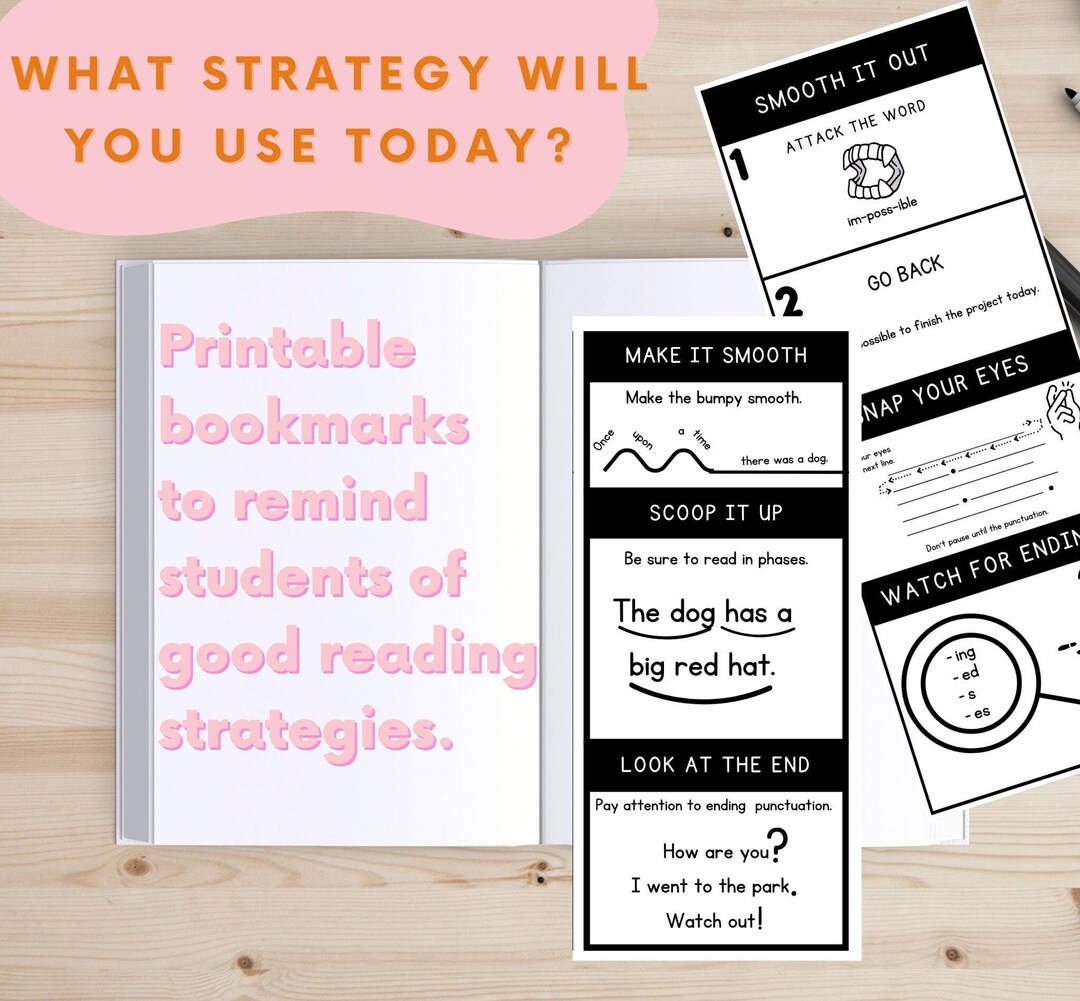 Reading Strategy Book Mark Chart Printable Digital Download Elementry ...