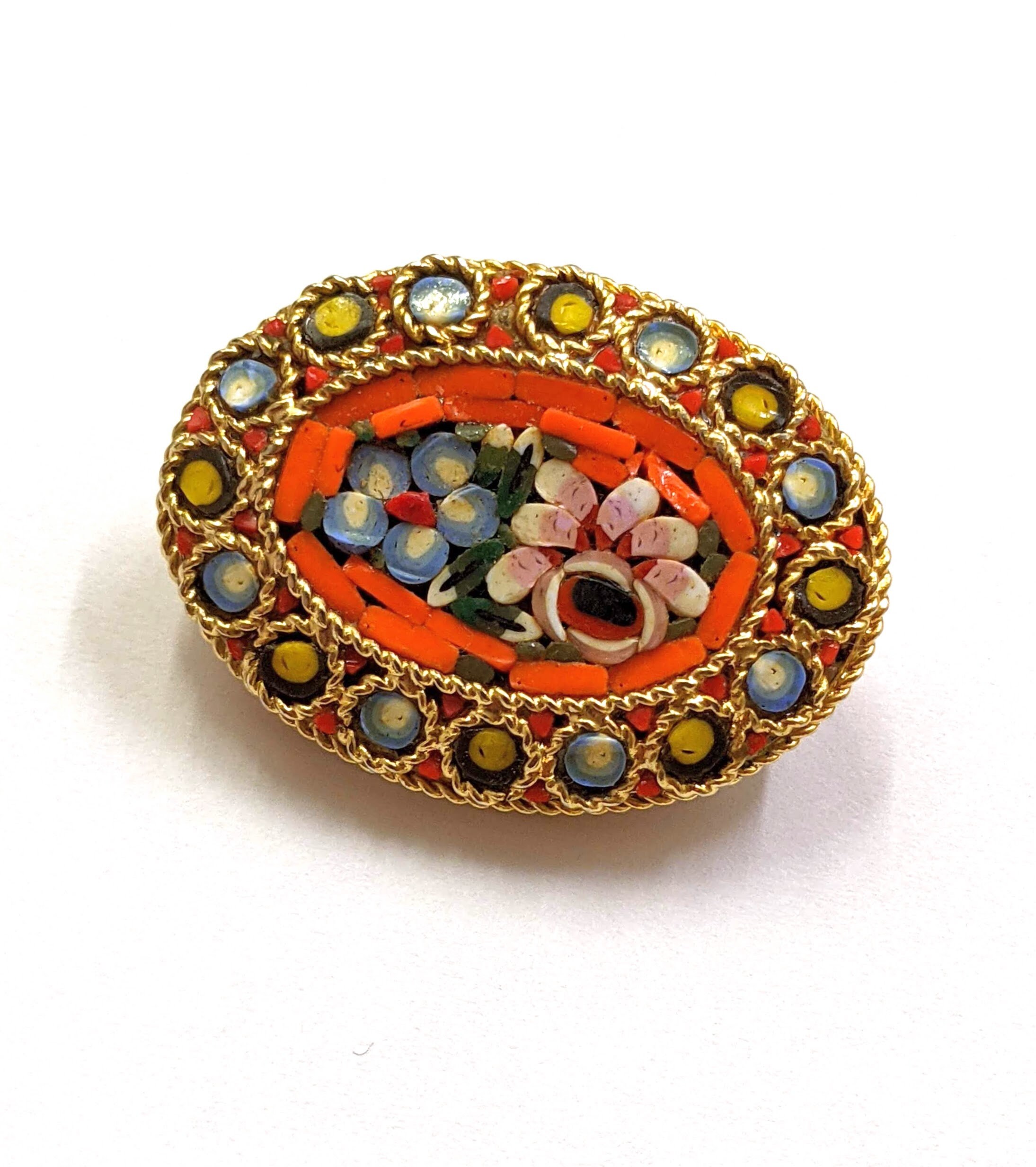 Italian Brooch Micro Mosaic Tesserae Floral Filigree Glass Art - Etsy