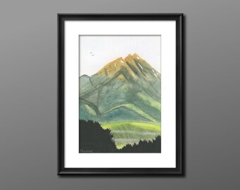 Absaroka Mountain Range Watercolor Print, Montana Landscape Wall Art