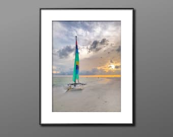 Sailboat Beach Print, Siesta Key Photo, Florida Coastal Art