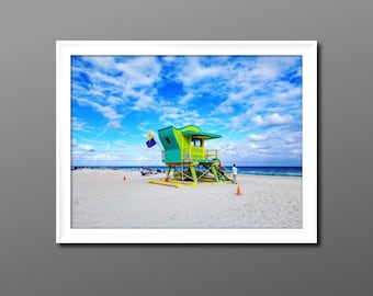 Stampa di bagnino di Miami Beach, foto di Sunny South Beach, arte murale colorata