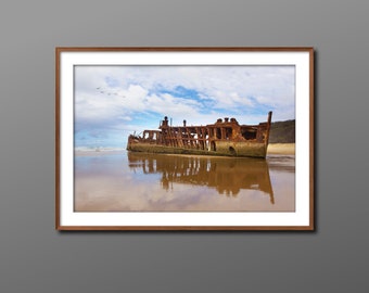Maheno Shipwreck Photo, Fraser Island Print, K&#39;Gari Photo Print Art, Ocean Print, Australian Beach, Australian Coast Landscape, Boat Artwork