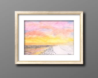 Siesta Key Sunset Watercolor Print, Sarasota Beach Wall Art