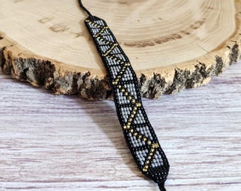 Bracelet homme Bracelets de perles de rocaille Bracelet de perles noires et grises.