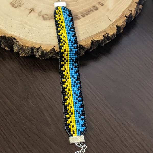 Beaded bracelets Ukrainian bracelet Blue and Yellow Ukrainian jewelry Loom beaded bracelet with clasp