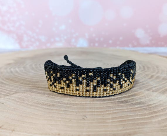 Black and Gold Bracelet – Bead Loom Jewelry – Gift for Woman  display picture 3