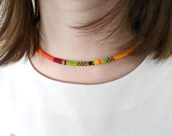 Handmade Colorful Beaded Necklace, Czech Glass Beads