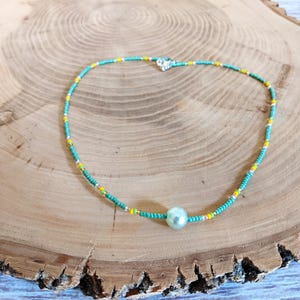 Minimalist Beaded Necklace with Pearl Accent – Handmade Jewelry
