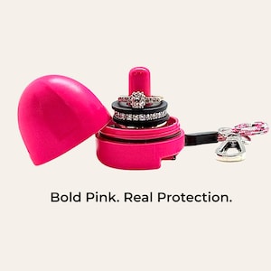 Caja para anillos rosa fucsia – Soporte para anillos patentado e impermeable / Estuche con clip / Edición limitada