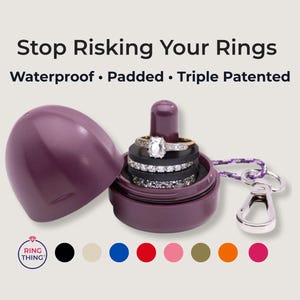 Caja para anillos impermeable que flota / Llavero portaanillos y estuche de viaje para joyas (anillos y pendientes) / Acolchado, triple patentado / Ring Thing®