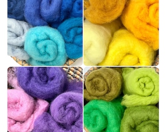 46 Colors of Carded Wool Batts for Needle Felting, Carded DHG Maori Wool, Bright Colors, and Easy to Felt with a Smooth Finish.