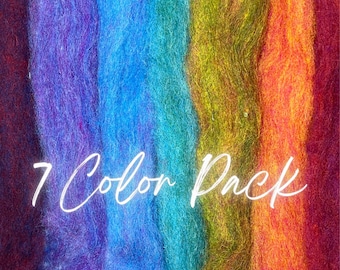 Bright Corriedale Wool Sliver for Needle Felting Kit: Wool for 2D & 3D Projects, Set of 8 Colorful Carded Wool Slivers.