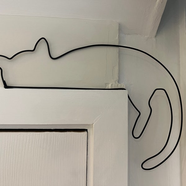 Wire Cat Door Topper | Playful Hanging Leg Wall Art, Cheeky Kitten Decor