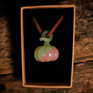 Colour Changing Glass Pumpkin Pendant. Necklace Bead Magic Gift Lucky Garden Charm. Handmade.