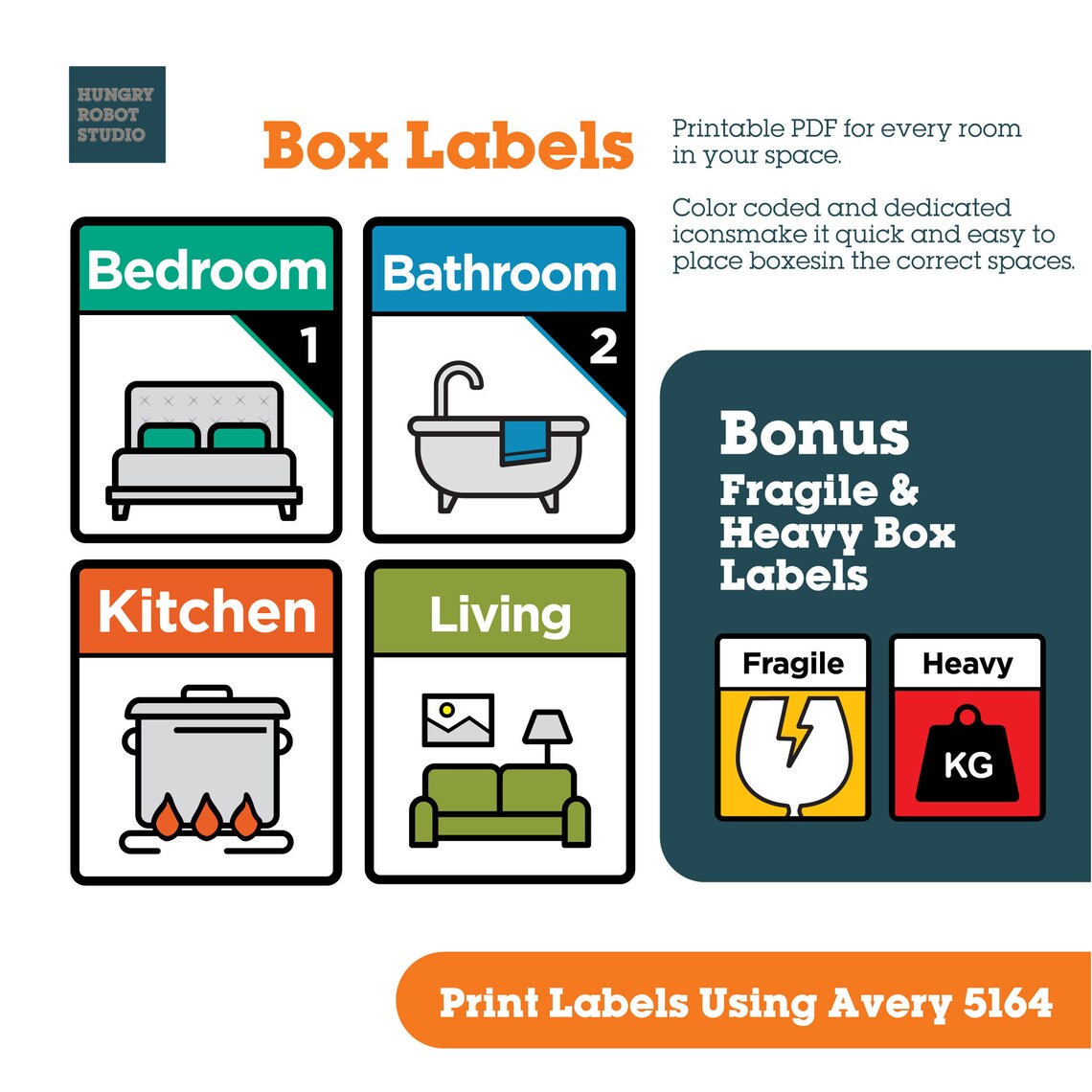 Moving Box Labels Printable PDF Box Labels for the 4 Essential Rooms of