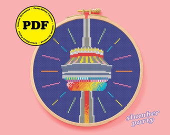 Toronto CN Tower at Night Cross Stitch Pattern PDF Download