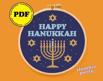 HAPPY HANUKKAH - Jewish Holiday Cross Stitch Pattern PDF Download