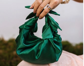 Small green bag with knots | Stylish satin purse | party bag | fashion wedding bag | +33 colors | bag with bows| handbag for event