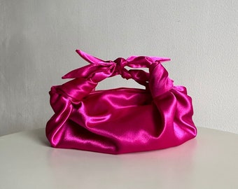 Small pink bag with knots | Stylish satin purse | evening bag | bag for wedding | +33 colors | bow handbag for event | fashion bag for party