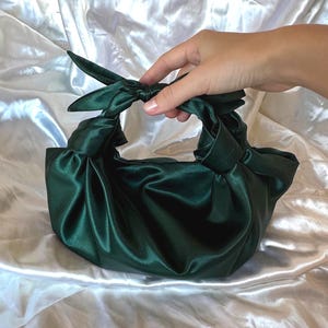 Small satin bag with knots | green designer handbag | Furoshiki knot bag | Origami bag | +25 colors | Wedding Purse| green evening bag