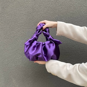 Small purple satin handbag | Furoshiki knot style bag | +25 colors |3 sizes| Perfect wedding purse |Beautifull bag for any occasion| bow bag