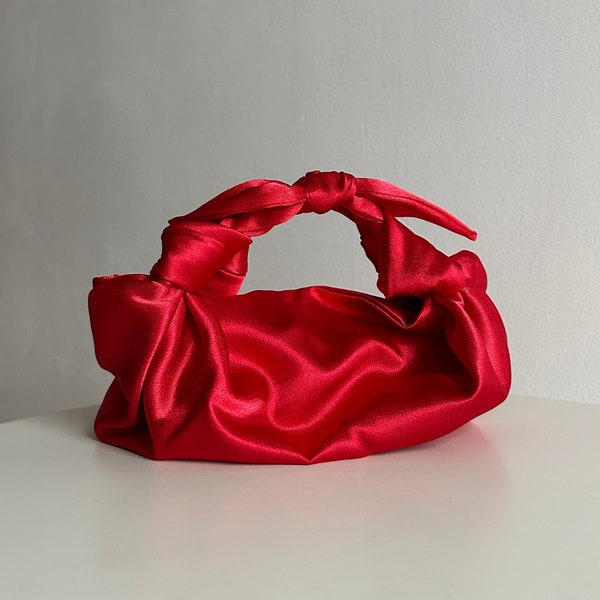 Small red purse with knots | Stylish bow bag | Party bag | +35 colors | Wedding Purse | Red handbag for event | Trendy bag with bow