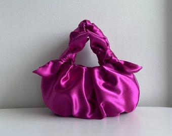 Satin Fuchsia small and large handbag| stylish woman bag | Scrunchies bag | wedding bag| bow bag | +27 colors | evening clutch bag