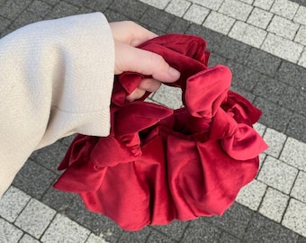 Red velvet small bag | Bag with knots | Evening purse | Occaional handbag | Furoshiki knot bag