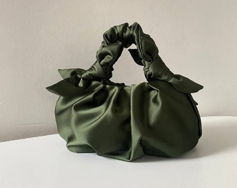Satin Designer Bag with knots | small and big deep blue bag | navy bag for any occasion | Furoshiki bag | woman evening bag | +25 colors