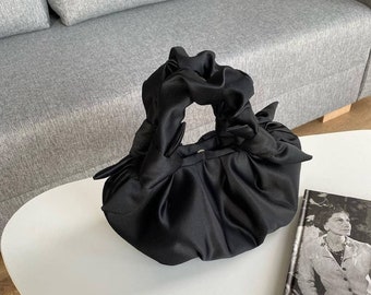 Satin Knot small and big black bag | Bow bag | Furoshiki knot bag | bridal shower bag | +25 colors | Handmade bag for event party| 3 sizes