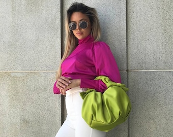 Satin Knot Lime green bag | handmade satin bag | +25 colors | Furoshiki knot bag | Bridal purse | Bag for event | Evening woman bag