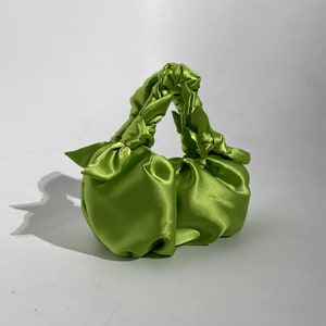 Satin Knot Lime green bag handmade satin bag 25 colors Furoshiki knot bag Bridal purse Bag for event Evening woman bag image 2