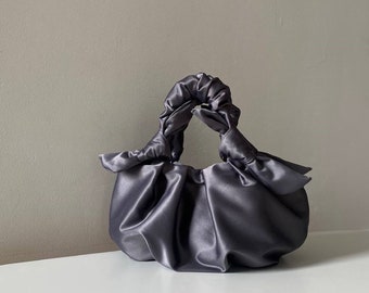 Satin Silver handmade Bag| small and big satin handbag l Bow bag | Bridesmade gift | +25 colors | Fahion woman handmade bag|wedding bag