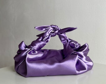 Small satin bag with knots | Stylish evening purse | Lavender small bag for party | +35 colors | Wedding Purse | Evening handbag