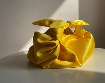 Small satin bag with knots | Stylish satin purse | Furoshiki knot bag | Origami bag | +35 colors | Wedding Purse | yellow woman handbag