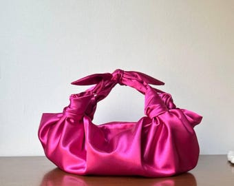 Fuchsia Knot Bag | Handmade Mini Purse | Soft Satin woman Handbag | Minimalist Statement Bag | Elegant Evening Purse