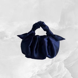 Satin Designer Bag with knots small and big deep blue bag navy bag for any occasion Furoshiki bag woman evening bag 25 colors image 5