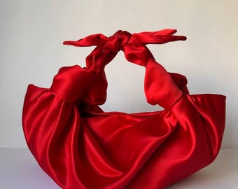 Small red woman bag | evening clutch bag for event | furoshiki knot bag |wedding purse | handmade bag with knots | gift for her | trendy bag