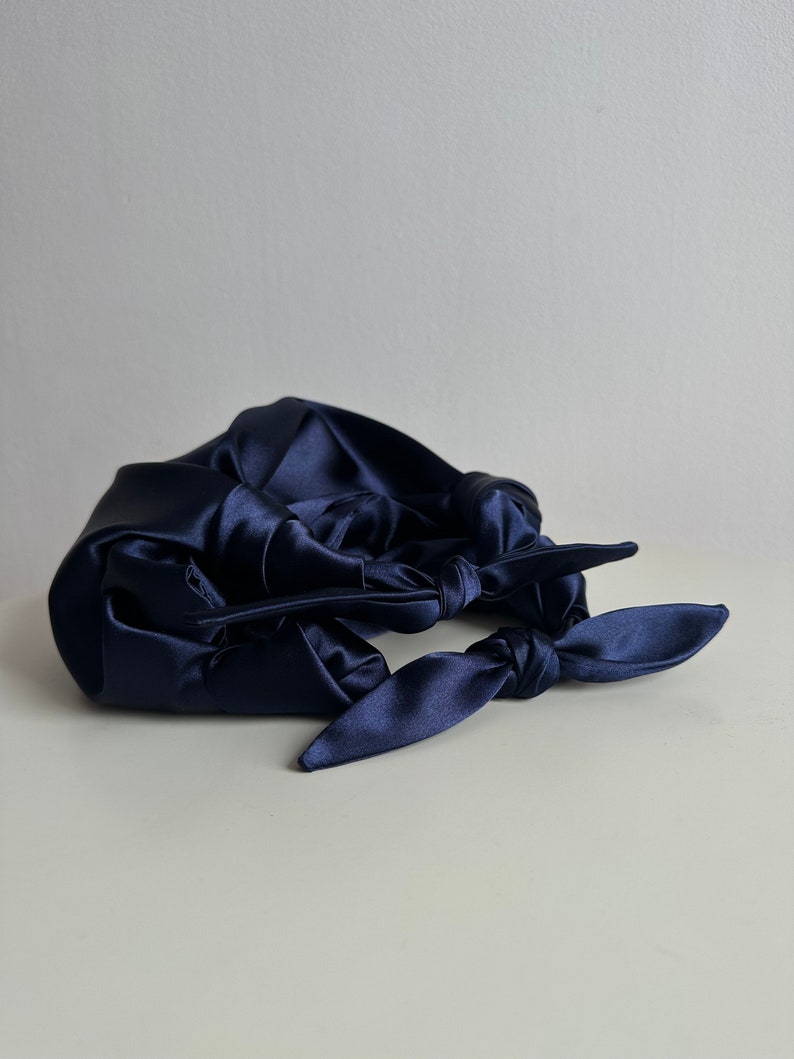 Small satin bag with knots Stylish satin purse Furoshiki knot bag deep blue bag 33 colors Wedding Purse navy handbag for event image 6