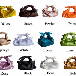 Small satin bag with knots Stylish satin purse Furoshiki knot bag Origami bag 35 colors Wedding Purse gold woman handbag image 4