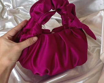 Handmade satin bag with knots | satin woman purse | +35 colors 2 sizes | elegant woman bag for party, event | prom bag | wedding guest bag