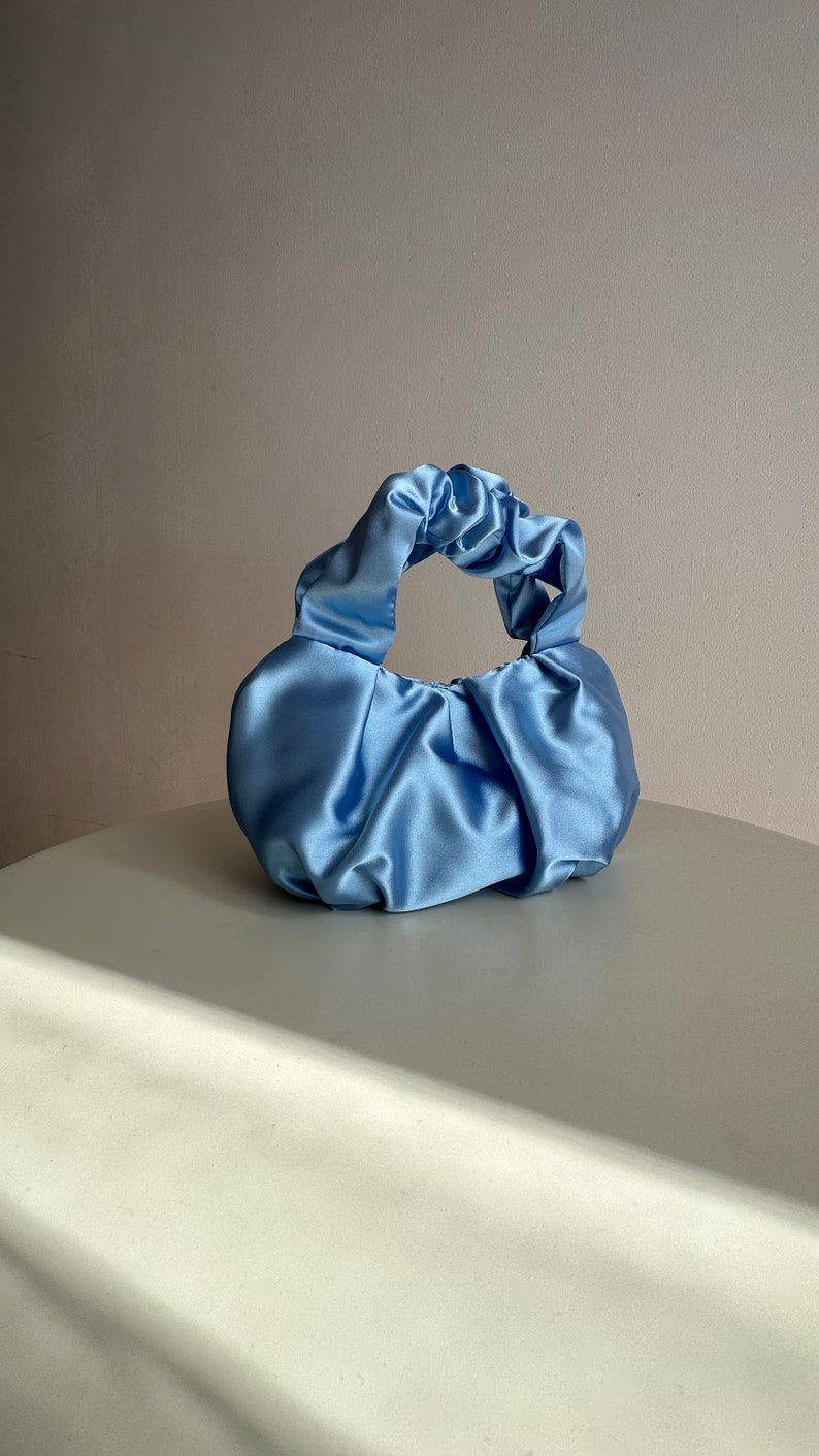 Scrunchies blue small evening bag 25 colors 3 sizes bag for wedding Small cute woman handbag stylish purse gift idea for woman image 1