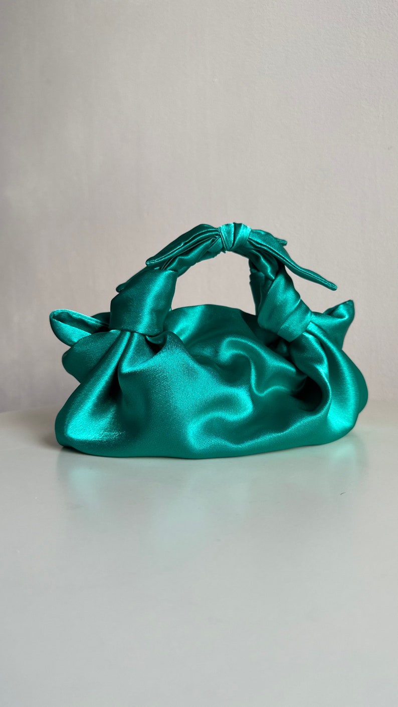 Emerald bow bag satin bag with knots perfect bag for wedding party evening bag small woman designer bag image 2