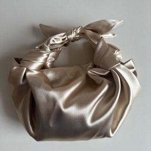 Champagne satin bag with knots Stylish satin purse Furoshiki knot bag bag with bows 35 colors Wedding Purse gold woman handbag image 6