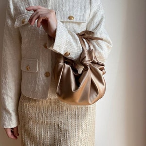 Small satin bag with knots Stylish satin purse Furoshiki knot bag Origami bag 35 colors Wedding Purse Deep Beige handbag image 2
