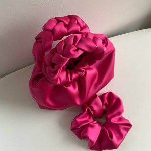 Pink satin bag Small bag for event bag with round handles Bag for wedding day Gift for her evening bag 25 colors image 2