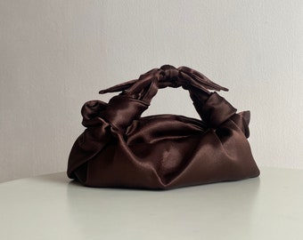 Small satin bag with knots | Stylish satin purse | Furoshiki knot bag | evening clutch bag | +35 colors | Wedding bag | brown woman handbag