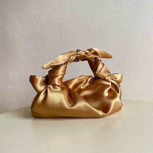 Small satin bag with knots Stylish satin purse Furoshiki knot bag Origami bag 35 colors Wedding Purse gold woman handbag image 1